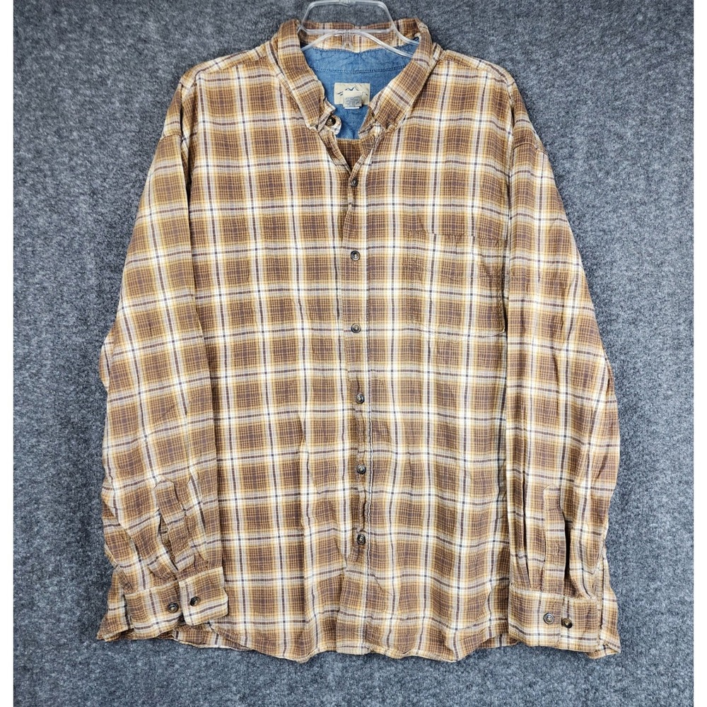 Blue Mountain Button Down Shirt Mens 3XL Brown‎ Plaid Long Sleeve Workwear